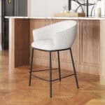 Ivory Teddy Fabric Barstool with Black Steel Frame and Armrest