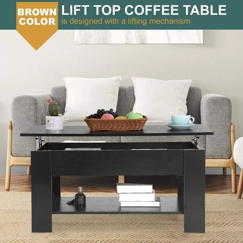 Lift Top Coffee Table with Hidden Storage and Shelf Cave Supplies