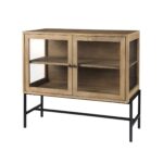 Natural Solid Wood Sideboard with Glass Doors and Shelves 13 Natural Solid Wood Sideboard with Glass Doors and Shelves