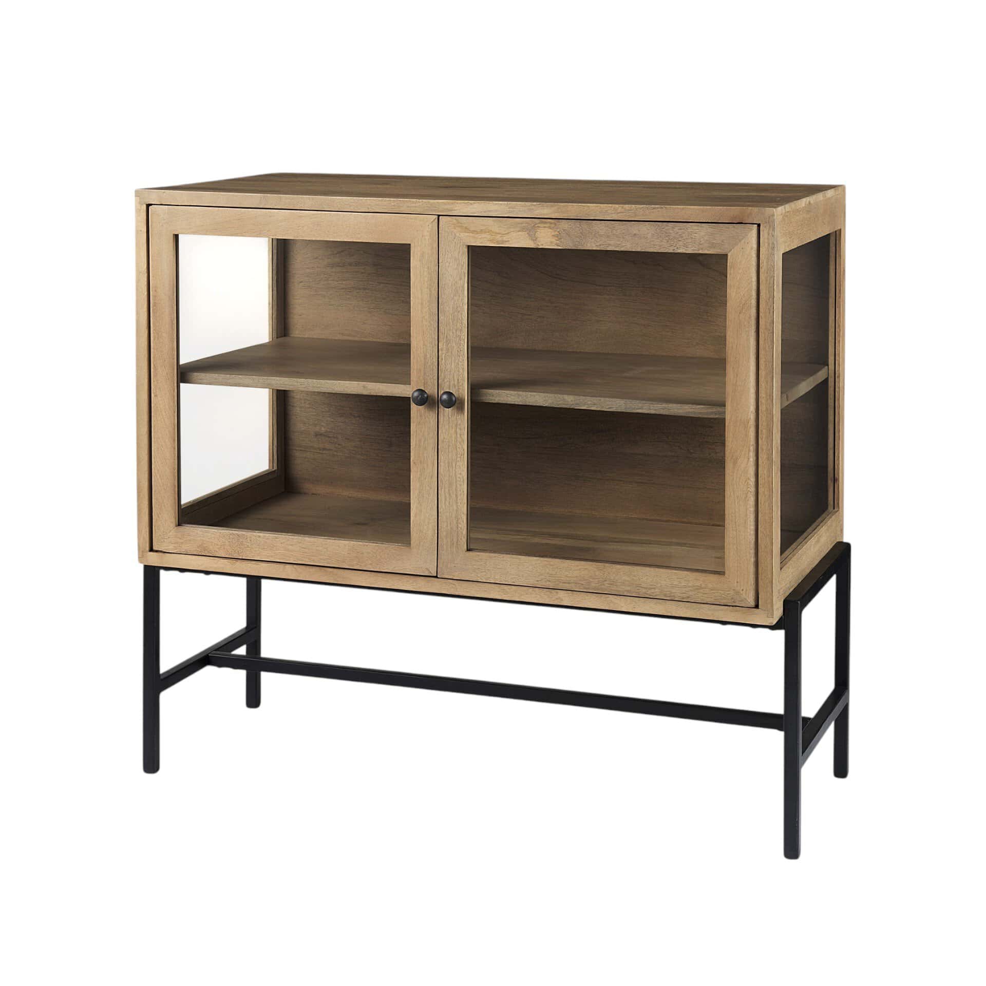 Natural Solid Wood Sideboard with Glass Doors and Shelves 4 Natural Solid Wood Sideboard with Glass Doors and Shelves - Image 4