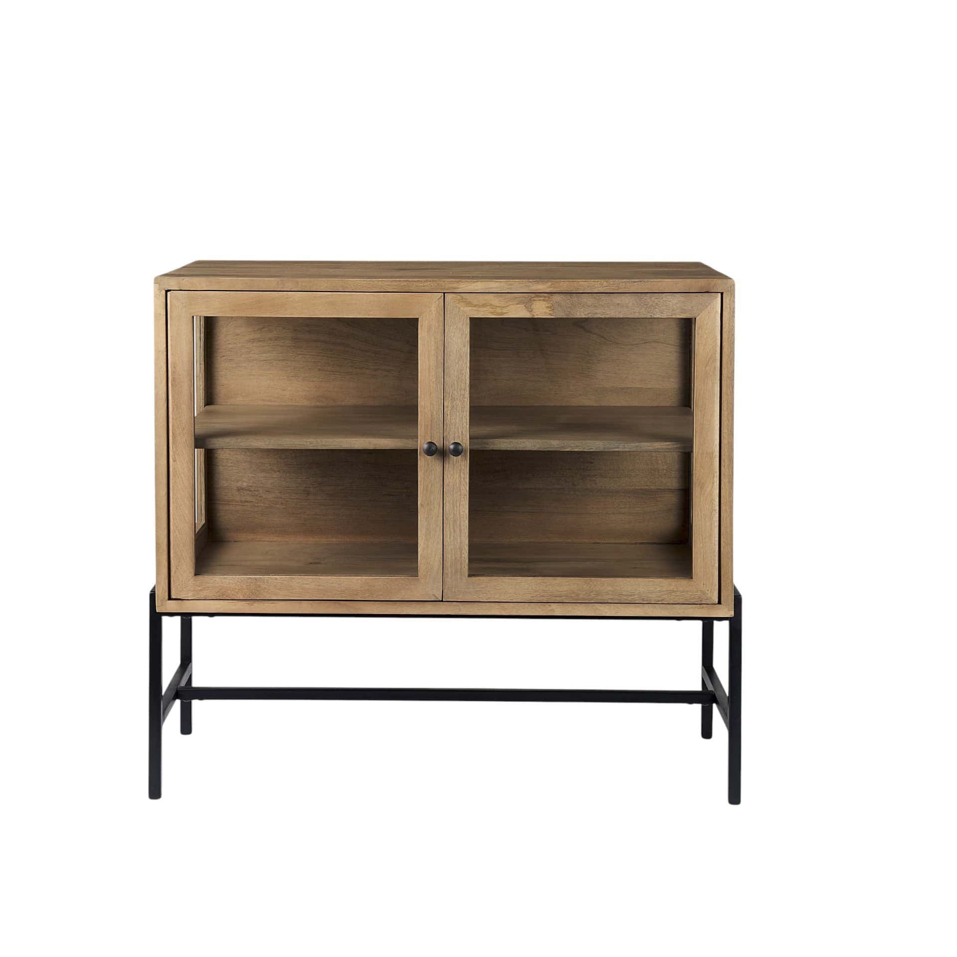Natural Solid Wood Sideboard with Glass Doors and Shelves 1 Natural Solid Wood Sideboard with Glass Doors and Shelves