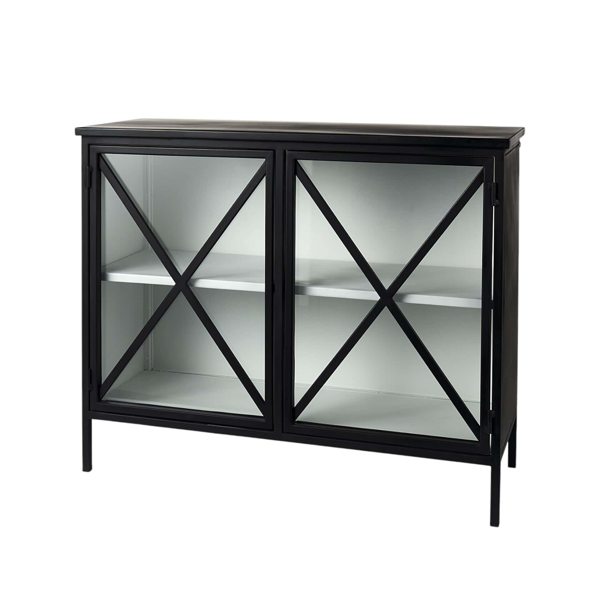 Contemporary Black Iron Sideboard with Glass Doors and Shelves 3 Contemporary Black Iron Sideboard with Glass Doors and Shelves - Image 3