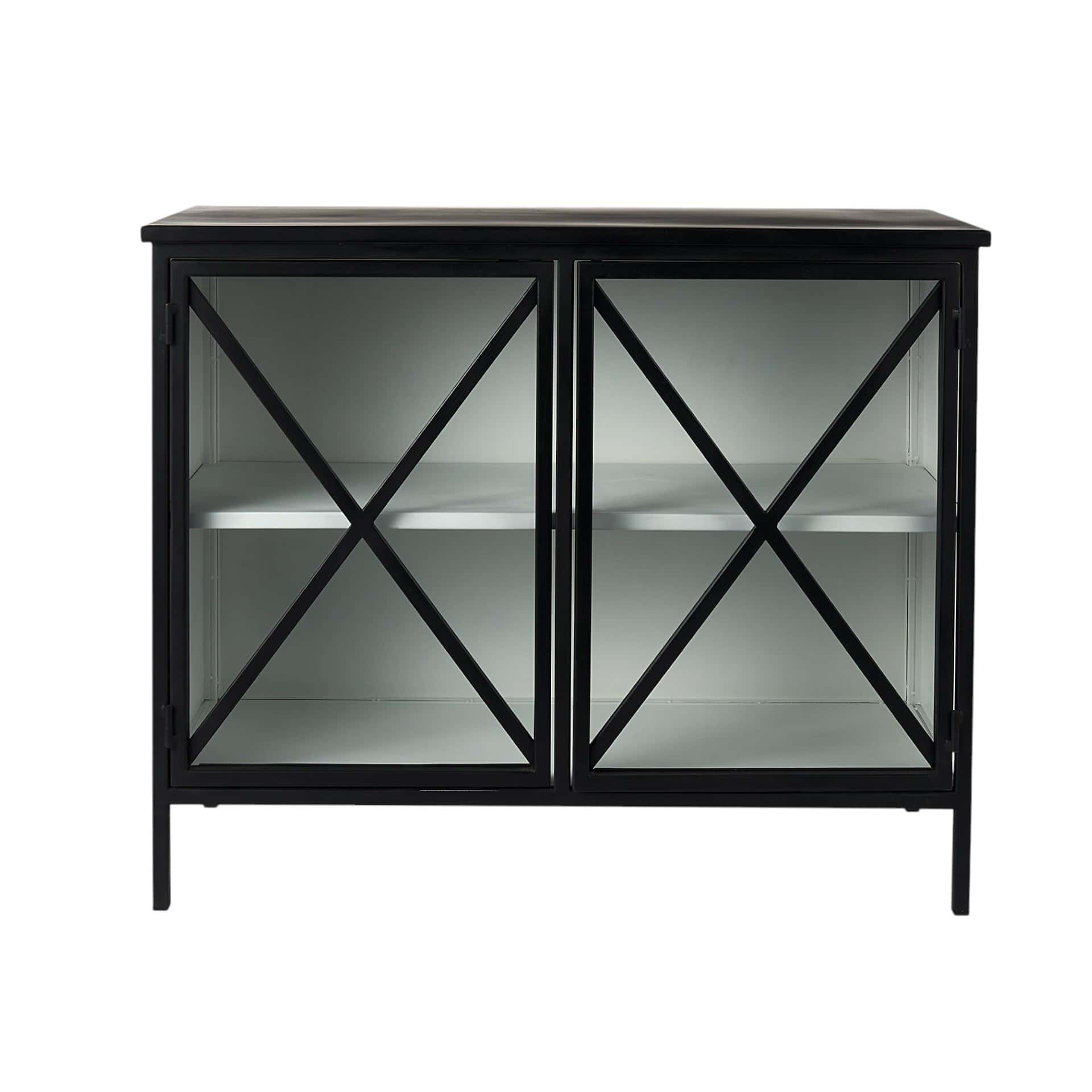 Contemporary Black Iron Sideboard with Glass Doors and Shelves 1 Contemporary Black Iron Sideboard with Glass Doors and Shelves