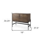 Dark Brown Two Door Cabinet With Black Metal Legs
