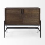 Dark Brown Two Door Cabinet With Black Metal Legs
