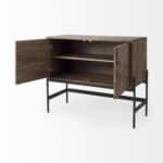 Dark Brown Two Door Cabinet With Black Metal Legs