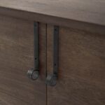 Dark Brown Two Door Cabinet With Black Metal Legs