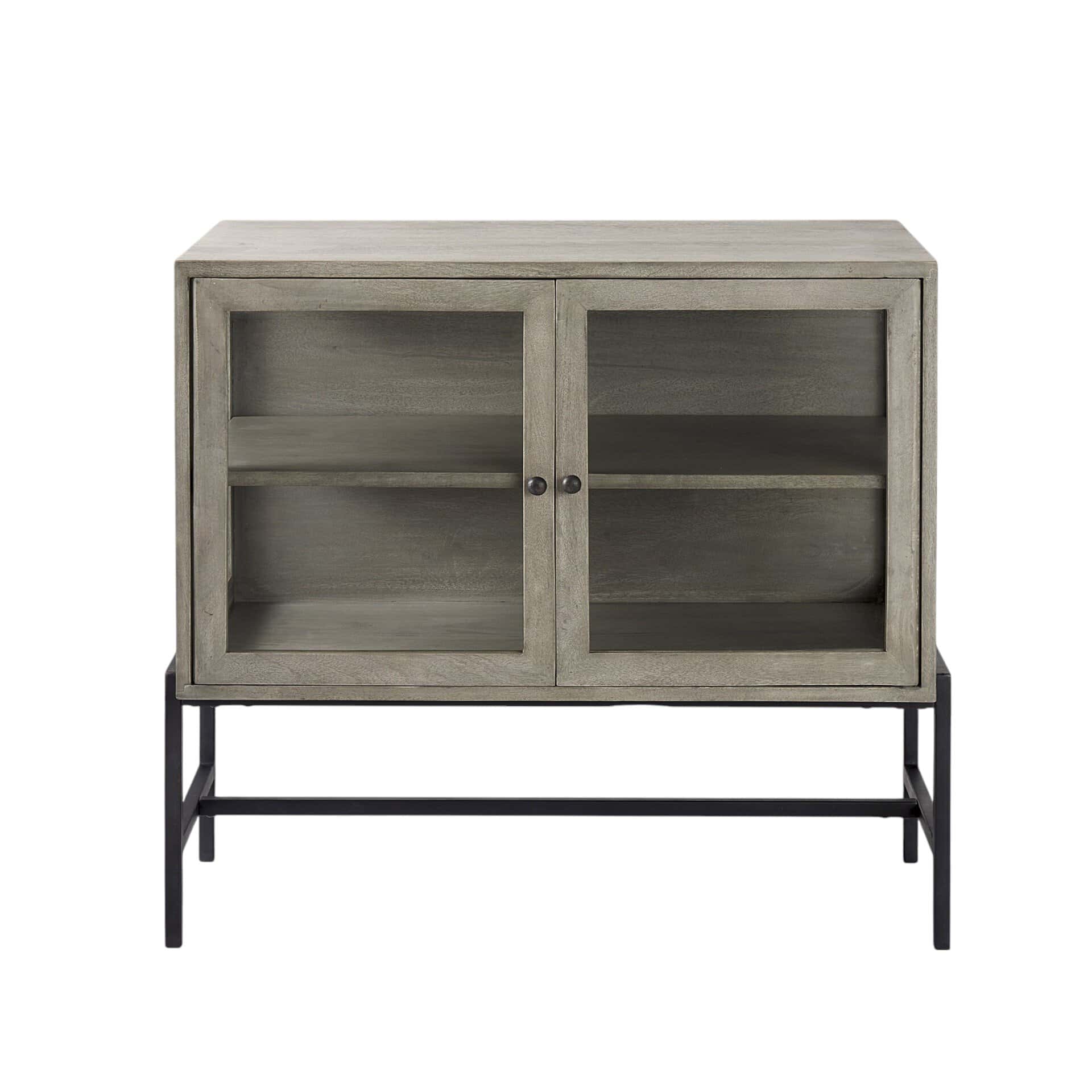 Gray Solid Wood Sideboard with Glass Doors and Shelves 1 Gray Solid Wood Sideboard with Glass Doors and Shelves