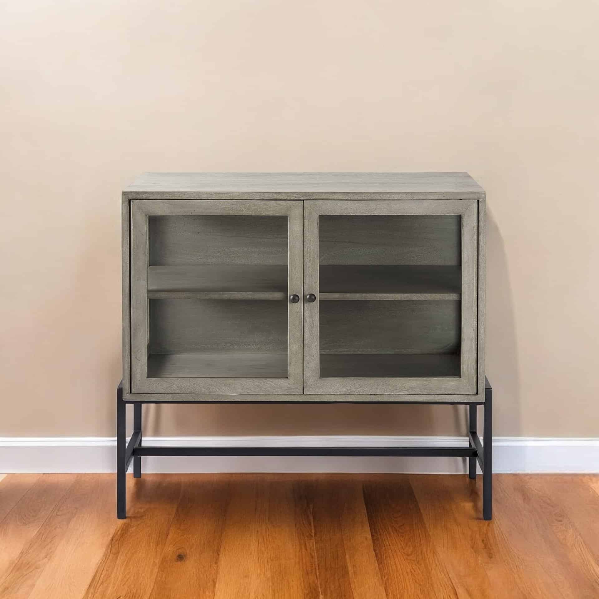 Gray Solid Wood Sideboard with Glass Doors and Shelves 2 Gray Solid Wood Sideboard with Glass Doors and Shelves - Image 2