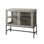 Gray Solid Wood Sideboard with Glass Doors and Shelves 12 Gray Solid Wood Sideboard with Glass Doors and Shelves