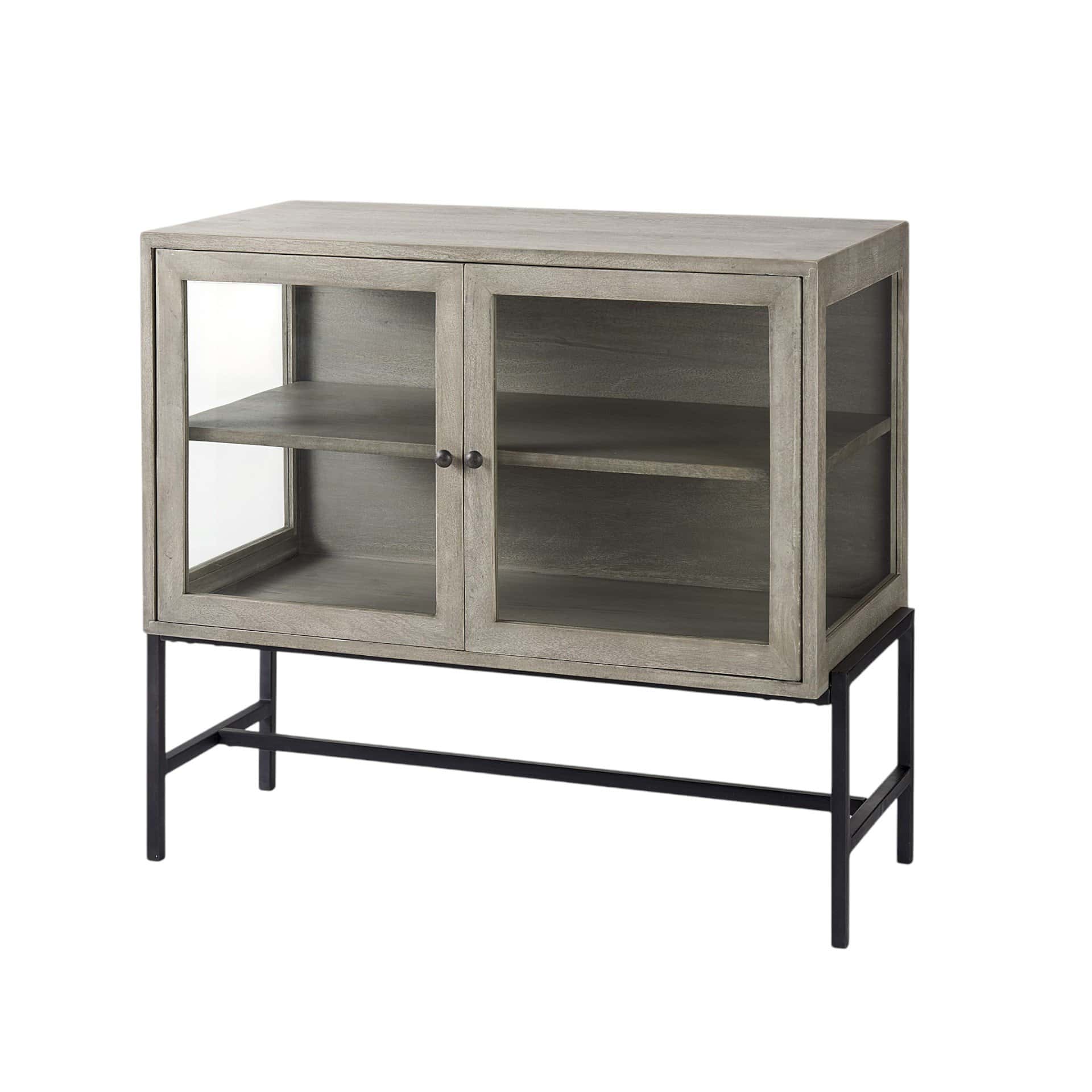 Gray Solid Wood Sideboard with Glass Doors and Shelves 3 Gray Solid Wood Sideboard with Glass Doors and Shelves - Image 3