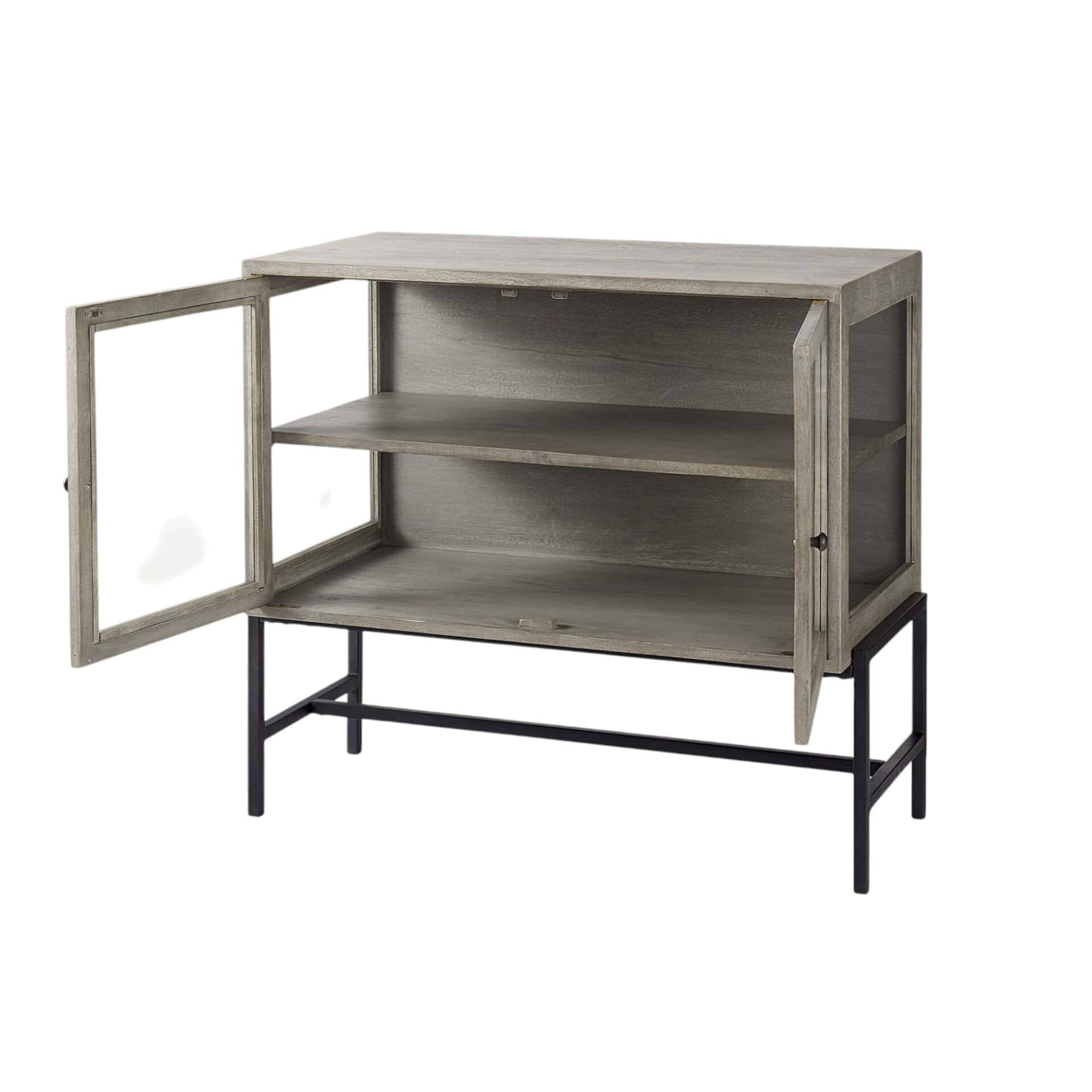Gray Solid Wood Sideboard with Glass Doors and Shelves 4 Gray Solid Wood Sideboard with Glass Doors and Shelves - Image 4