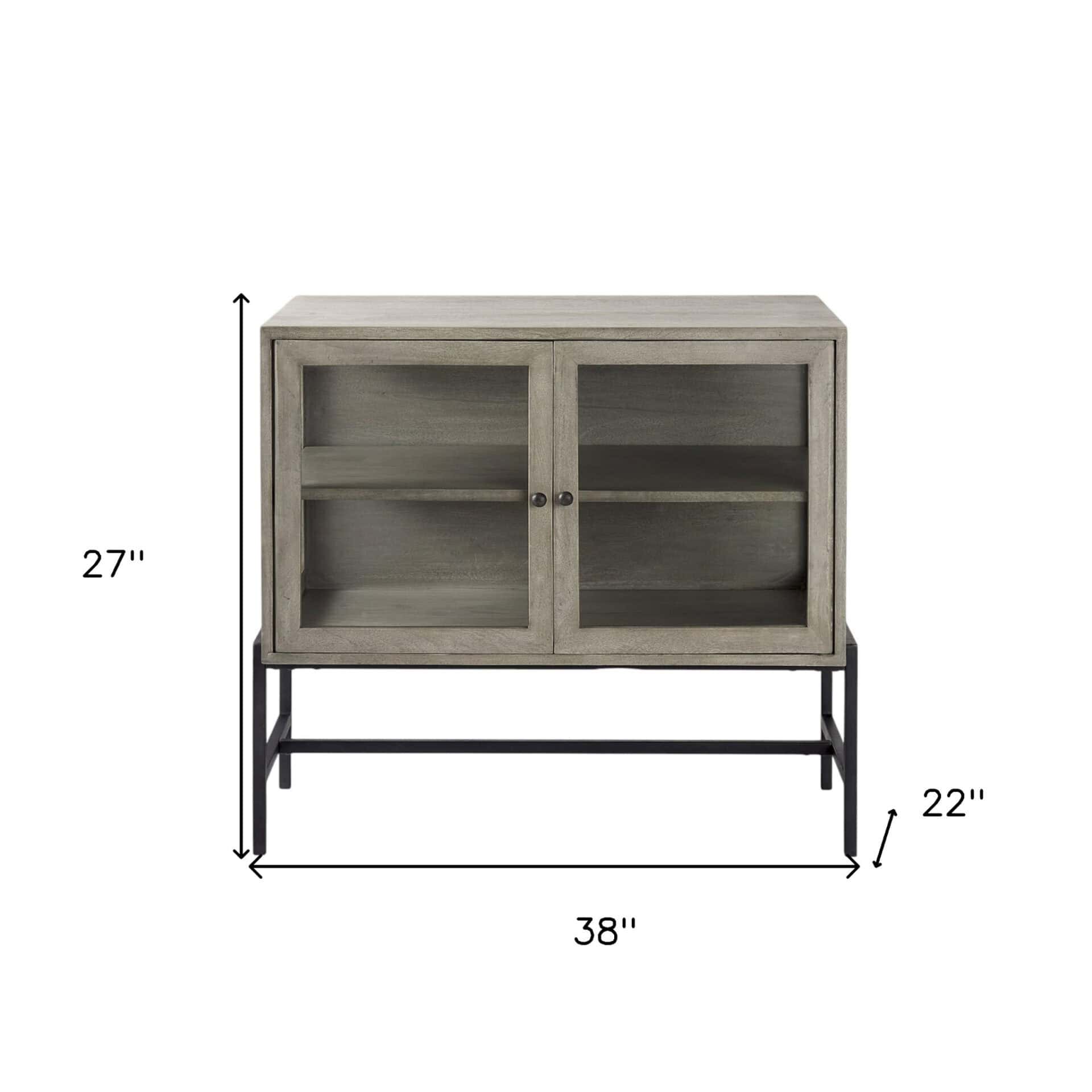 Gray Solid Wood Sideboard with Glass Doors and Shelves 8 Gray Solid Wood Sideboard with Glass Doors and Shelves - Image 8