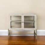 White Solid Wood Sideboard with Glass Doors and Shelves