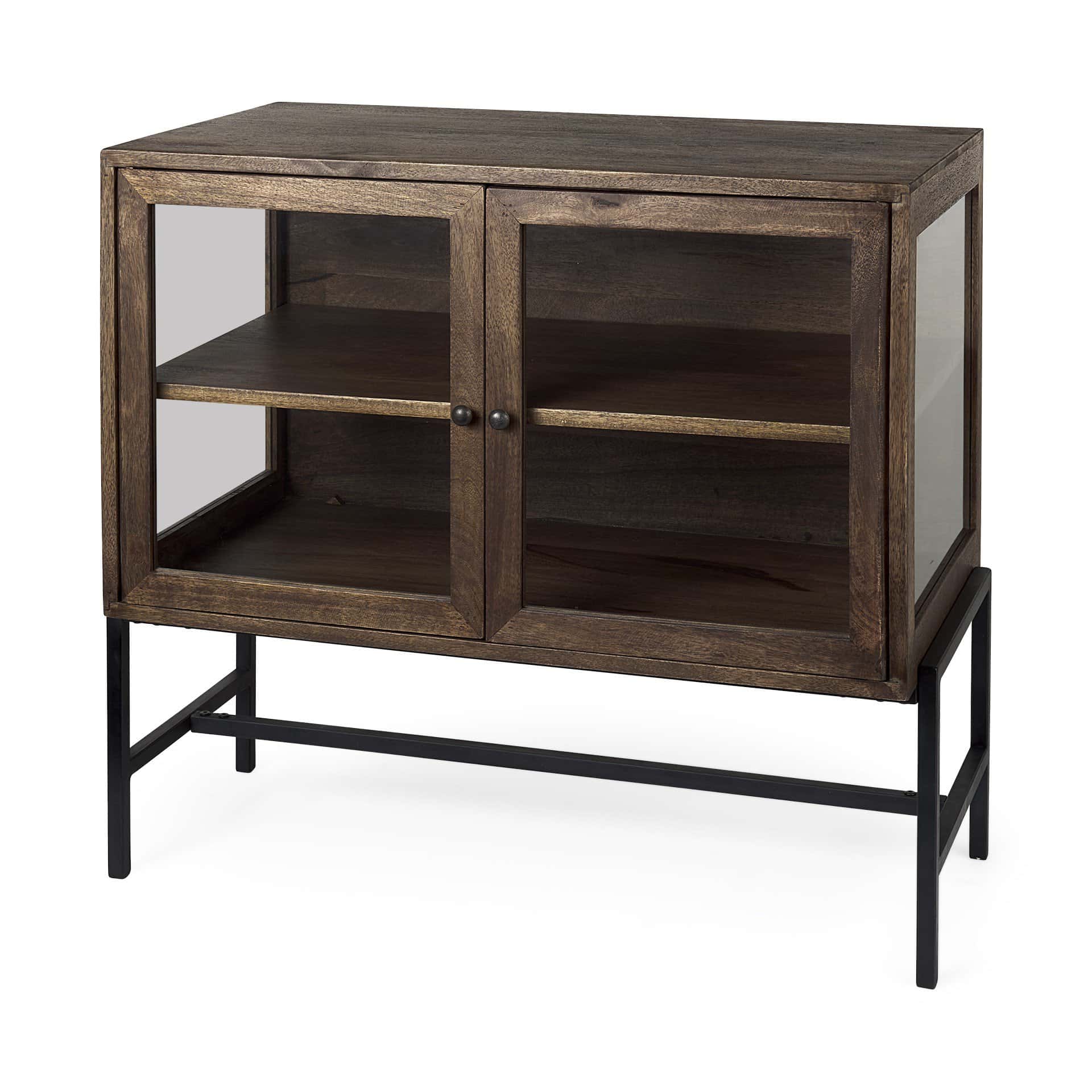 Rustic Dark Brown Two Door Glass Front Storage Cabinet 1 Rustic Dark Brown Two Door Glass Front Storage Cabinet