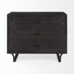 Dark Espresso Oval Accent Cabinet with Geometric Drawer Fronts