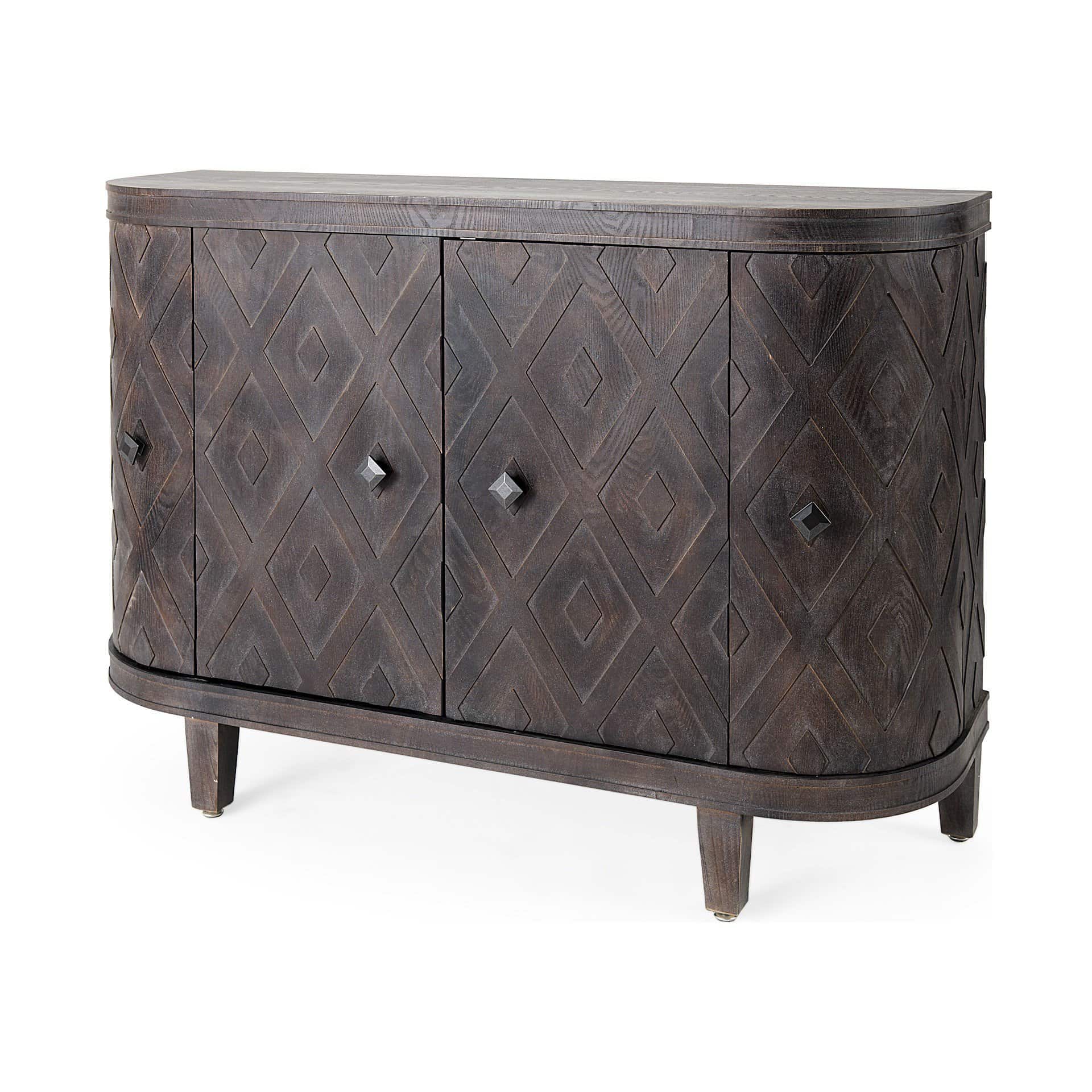 Curved Dark Brown Diamond Pattern Solid Wood Storage Cabinet 1 Curved Dark Brown Diamond Pattern Solid Wood Storage Cabinet