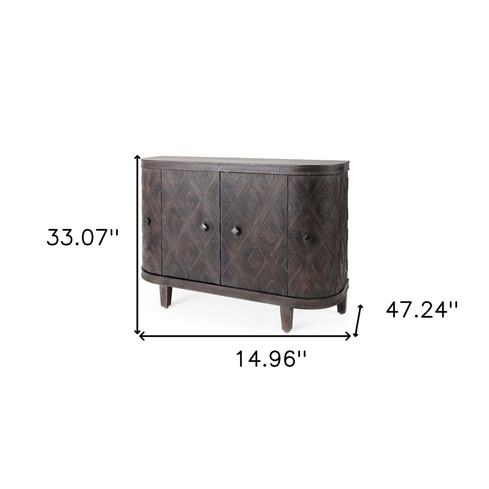 Curved Dark Brown Diamond Pattern Solid Wood Storage Cabinet 9 Curved Dark Brown Diamond Pattern Solid Wood Storage Cabinet - Image 9