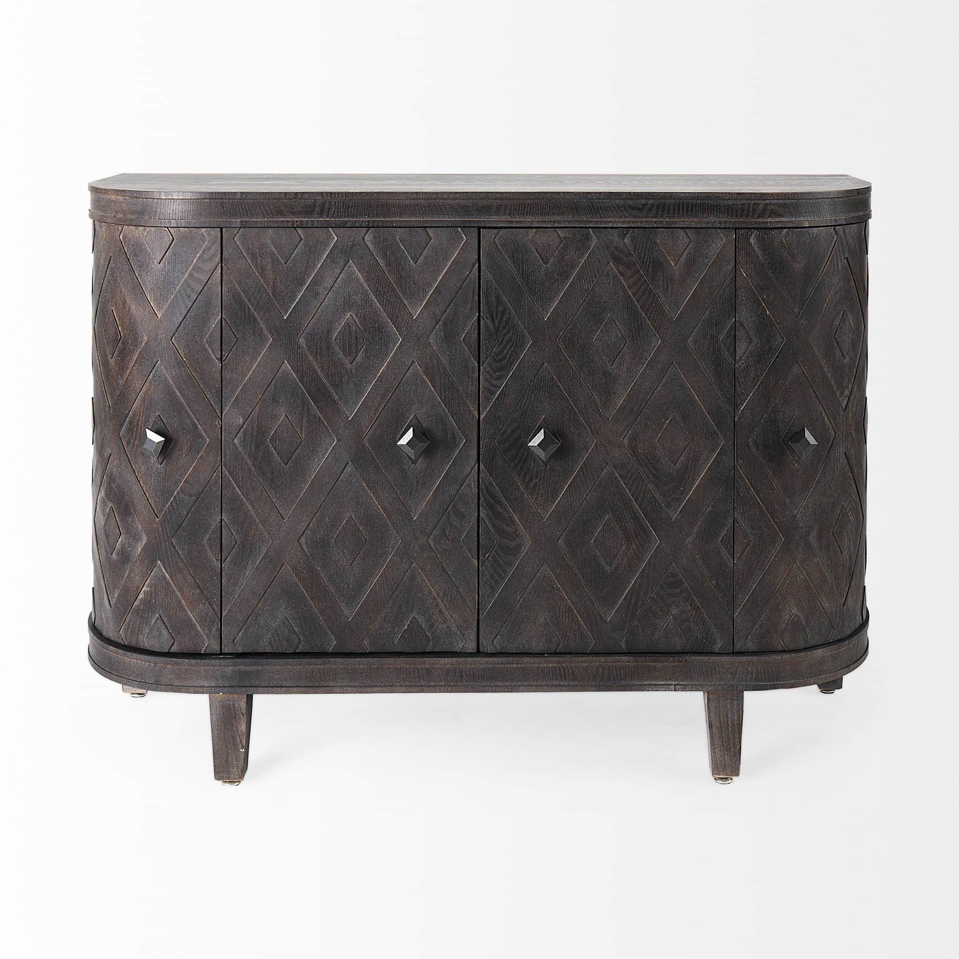 Curved Dark Brown Diamond Pattern Solid Wood Storage Cabinet 3 Curved Dark Brown Diamond Pattern Solid Wood Storage Cabinet - Image 3