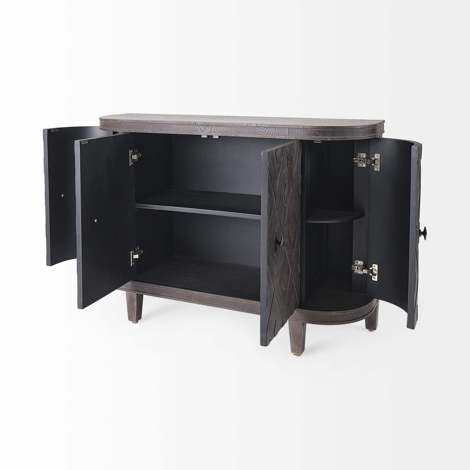 Curved Dark Brown Diamond Pattern Solid Wood Storage Cabinet 5 Curved Dark Brown Diamond Pattern Solid Wood Storage Cabinet - Image 5