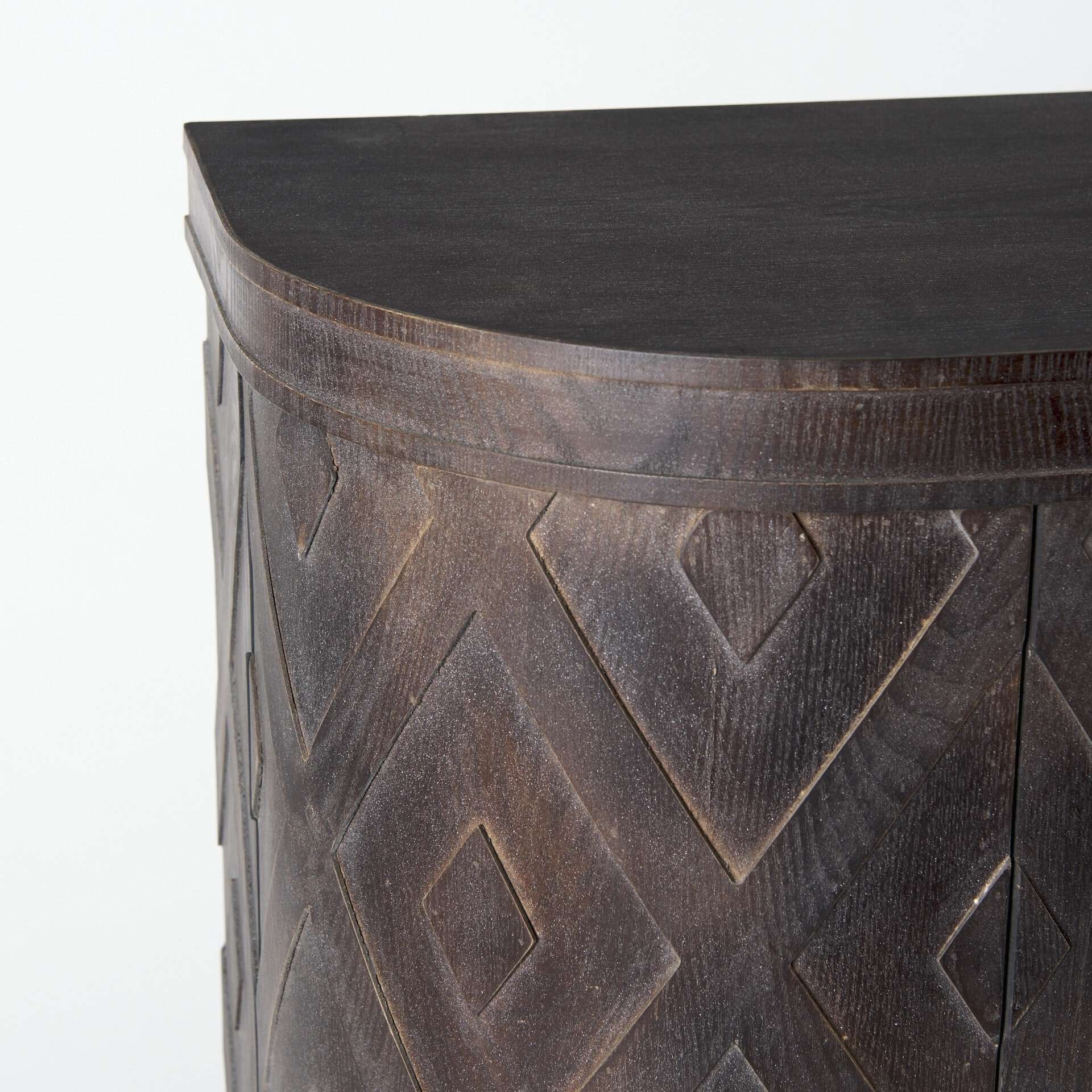 Curved Dark Brown Diamond Pattern Solid Wood Storage Cabinet 6 Curved Dark Brown Diamond Pattern Solid Wood Storage Cabinet - Image 6