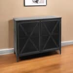 Black Iron Sideboard with Glass Doors and Ample Storage 11 Black Iron Sideboard with Glass Doors and Ample Storage