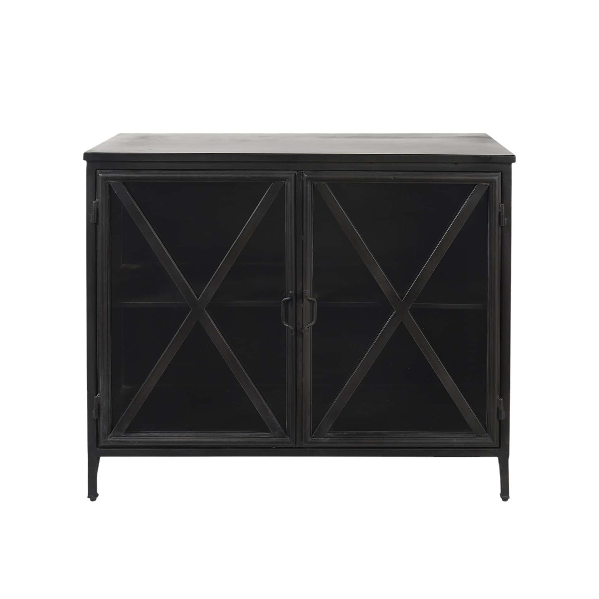 Black Iron Sideboard with Glass Doors and Ample Storage 1 Black Iron Sideboard with Glass Doors and Ample Storage