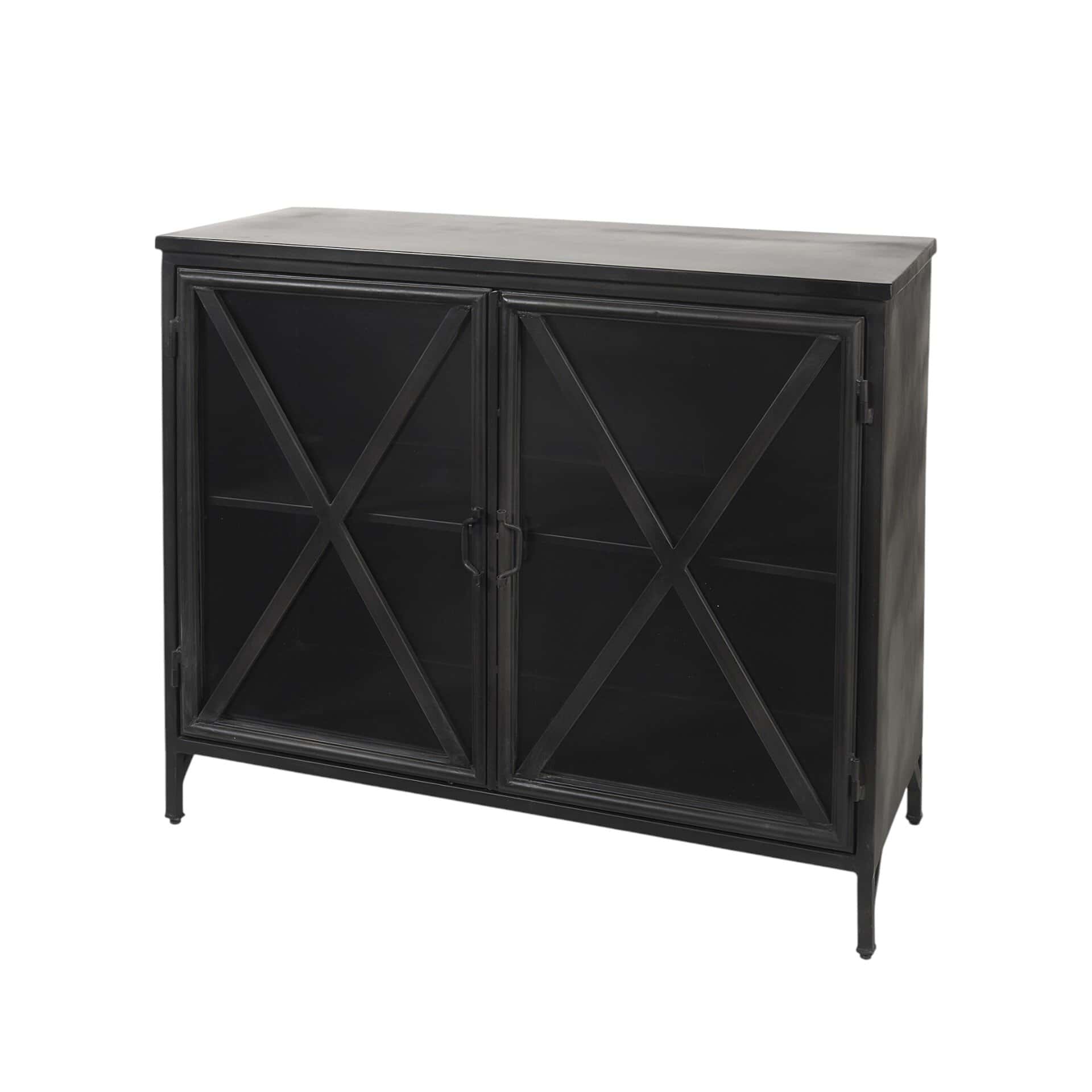 Black Iron Sideboard with Glass Doors and Ample Storage 4 Black Iron Sideboard with Glass Doors and Ample Storage - Image 4