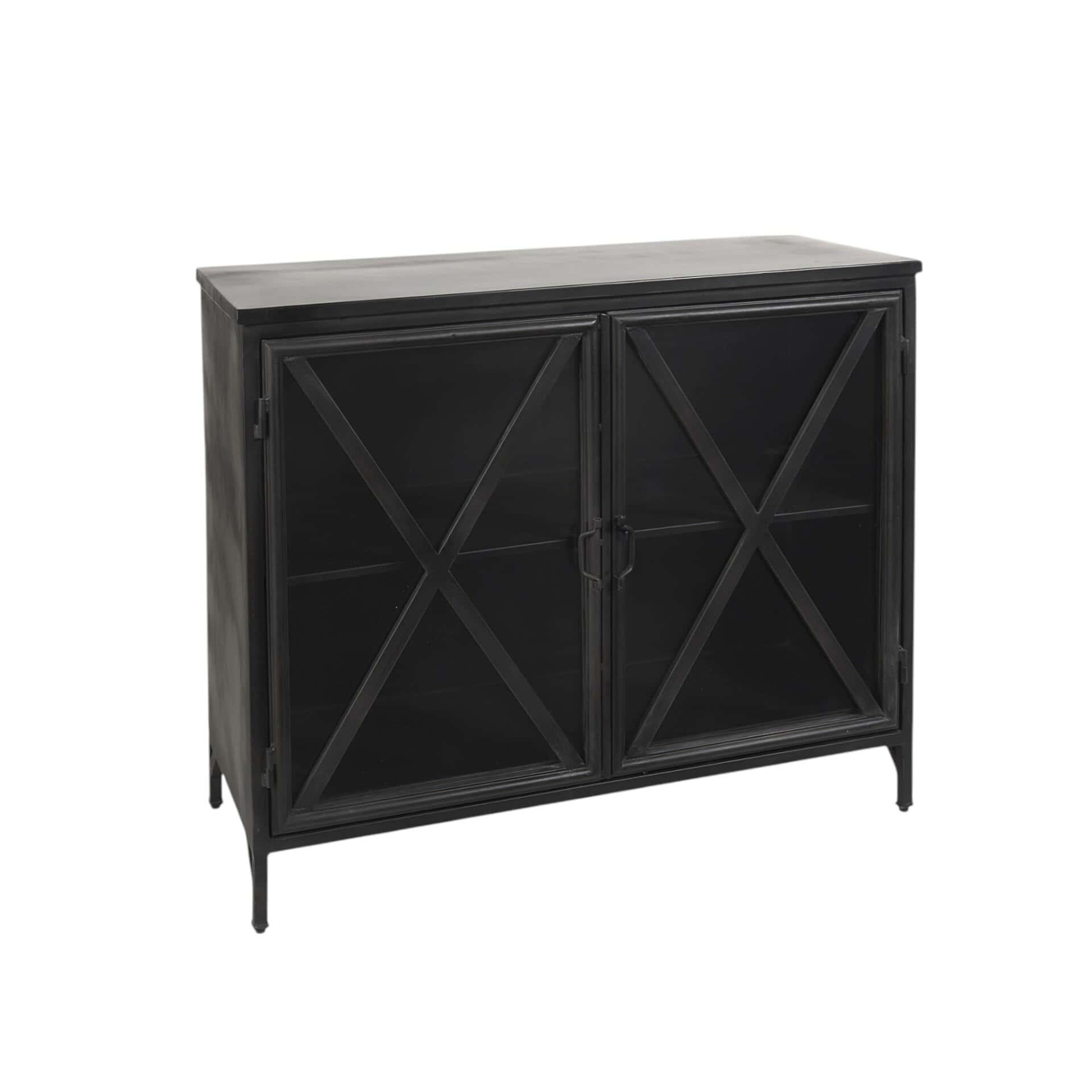 Black Iron Sideboard with Glass Doors and Ample Storage 3 Black Iron Sideboard with Glass Doors and Ample Storage - Image 3
