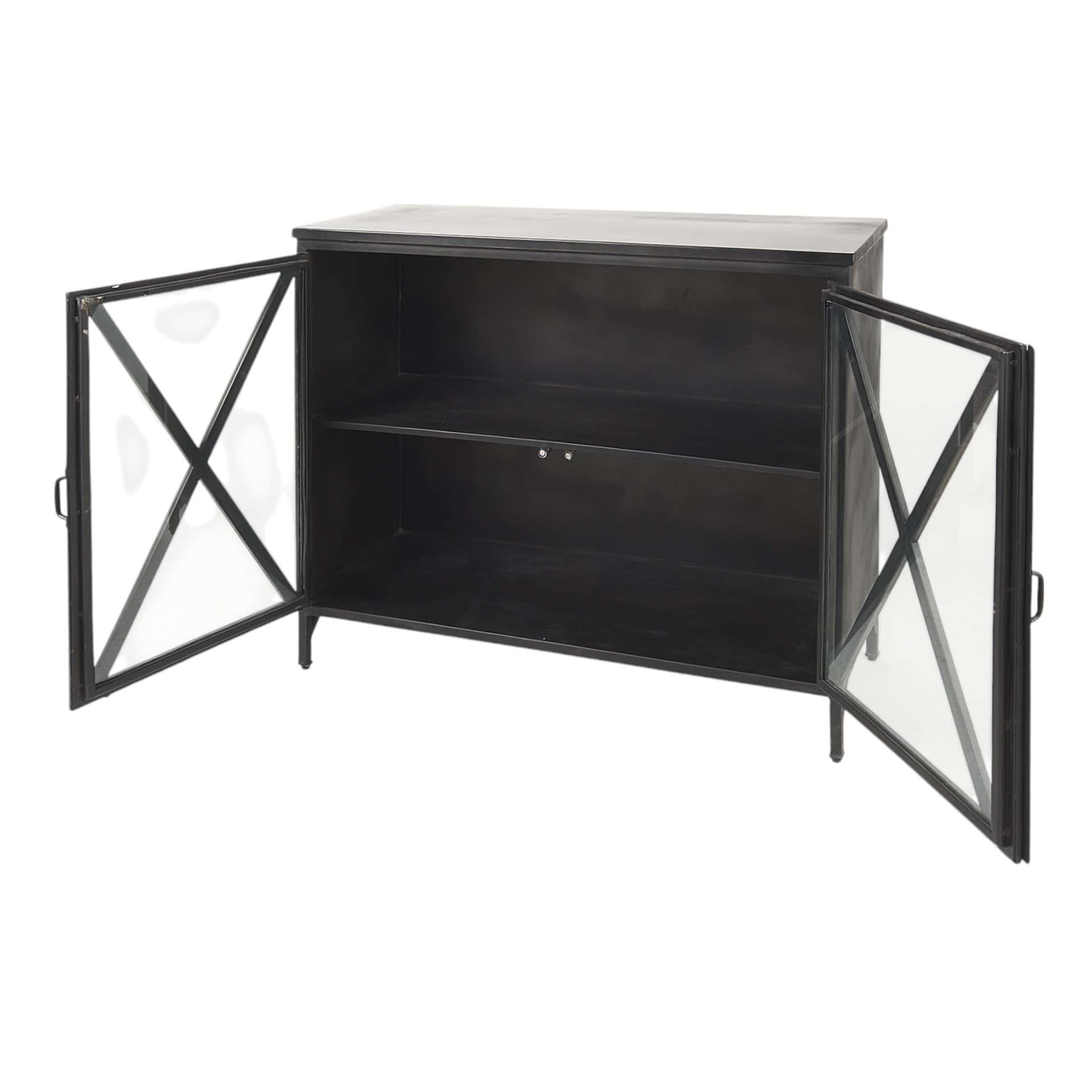 Black Iron Sideboard with Glass Doors and Ample Storage 5 Black Iron Sideboard with Glass Doors and Ample Storage - Image 5