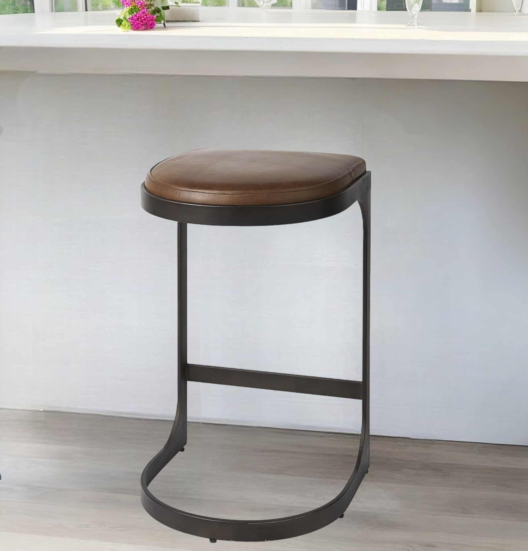 29-Inch Medium Brown Backless Iron Bar Stool with Footrest 2 29-Inch Medium Brown Backless Iron Bar Stool with Footrest - Image 2
