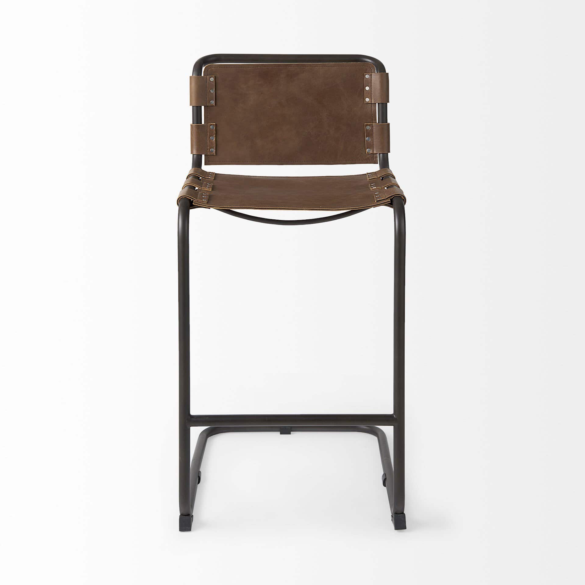 35-Inch Brown Leather and Steel Bar Stool with Footrest 3 35-Inch Brown Leather and Steel Bar Stool with Footrest - Image 3