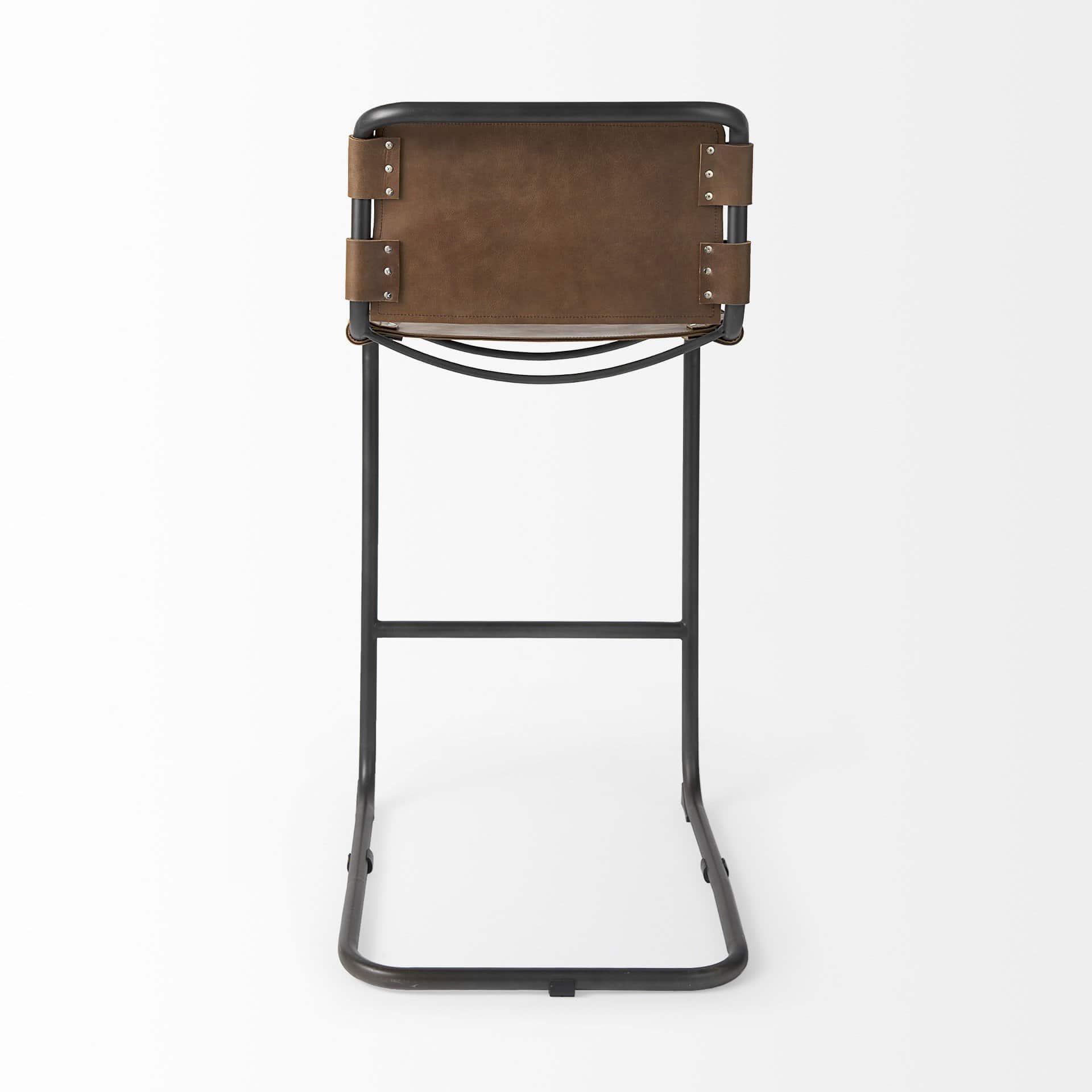 35-Inch Brown Leather and Steel Bar Stool with Footrest 5 35-Inch Brown Leather and Steel Bar Stool with Footrest - Image 5
