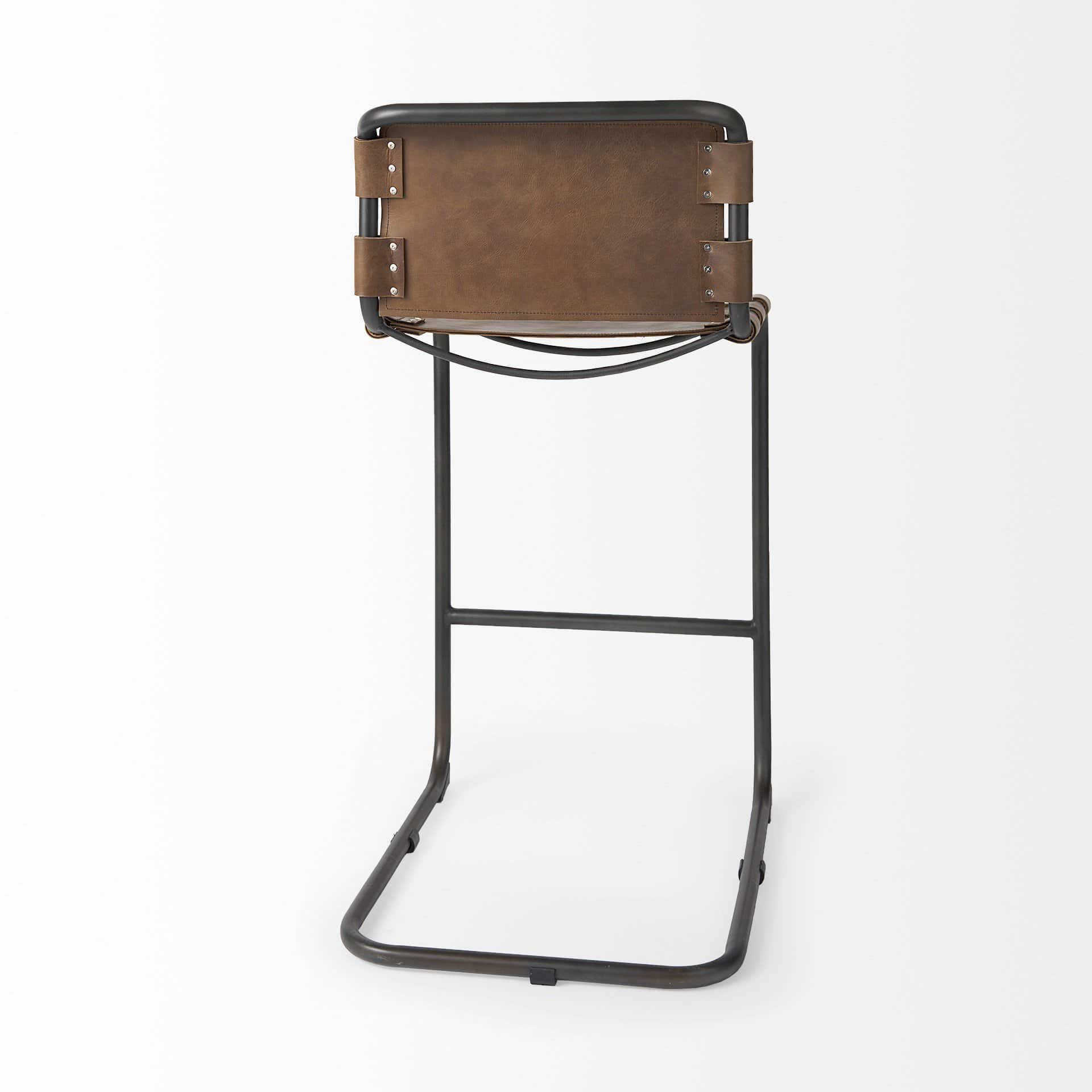 35-Inch Brown Leather and Steel Bar Stool with Footrest 6 35-Inch Brown Leather and Steel Bar Stool with Footrest - Image 6