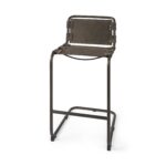 42-Inch Brown Leather and Black Iron Bar Stool