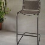 42-Inch Brown Leather and Black Iron Bar Stool