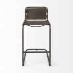 42-Inch Brown Leather and Black Iron Bar Stool