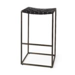 35-Inch Brown and Black Leather Backless Counter Height Bar Stool