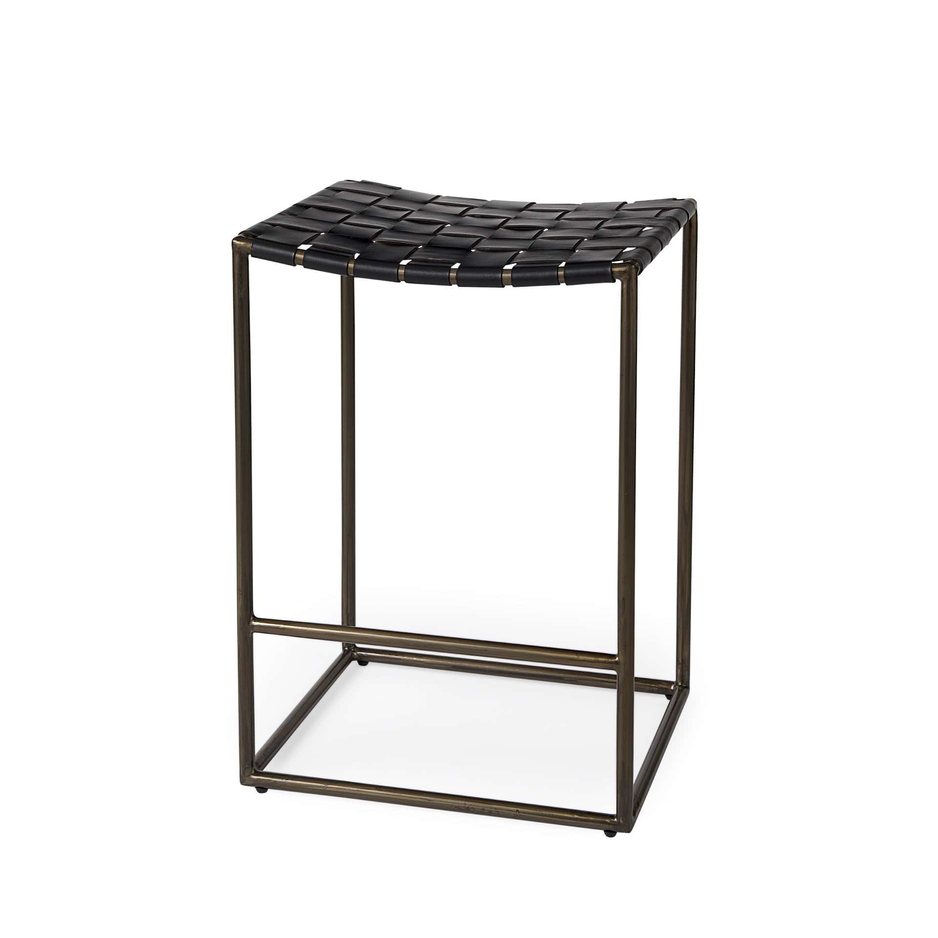 29-Inch Brown Leather and Iron Backless Bar Stool 1 29-Inch Brown Leather and Iron Backless Bar Stool