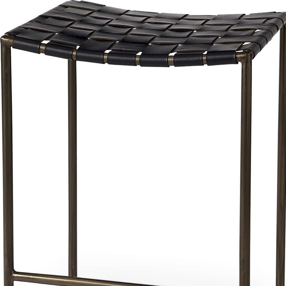 29-Inch Brown Leather and Iron Backless Bar Stool 9 29-Inch Brown Leather and Iron Backless Bar Stool - Image 9