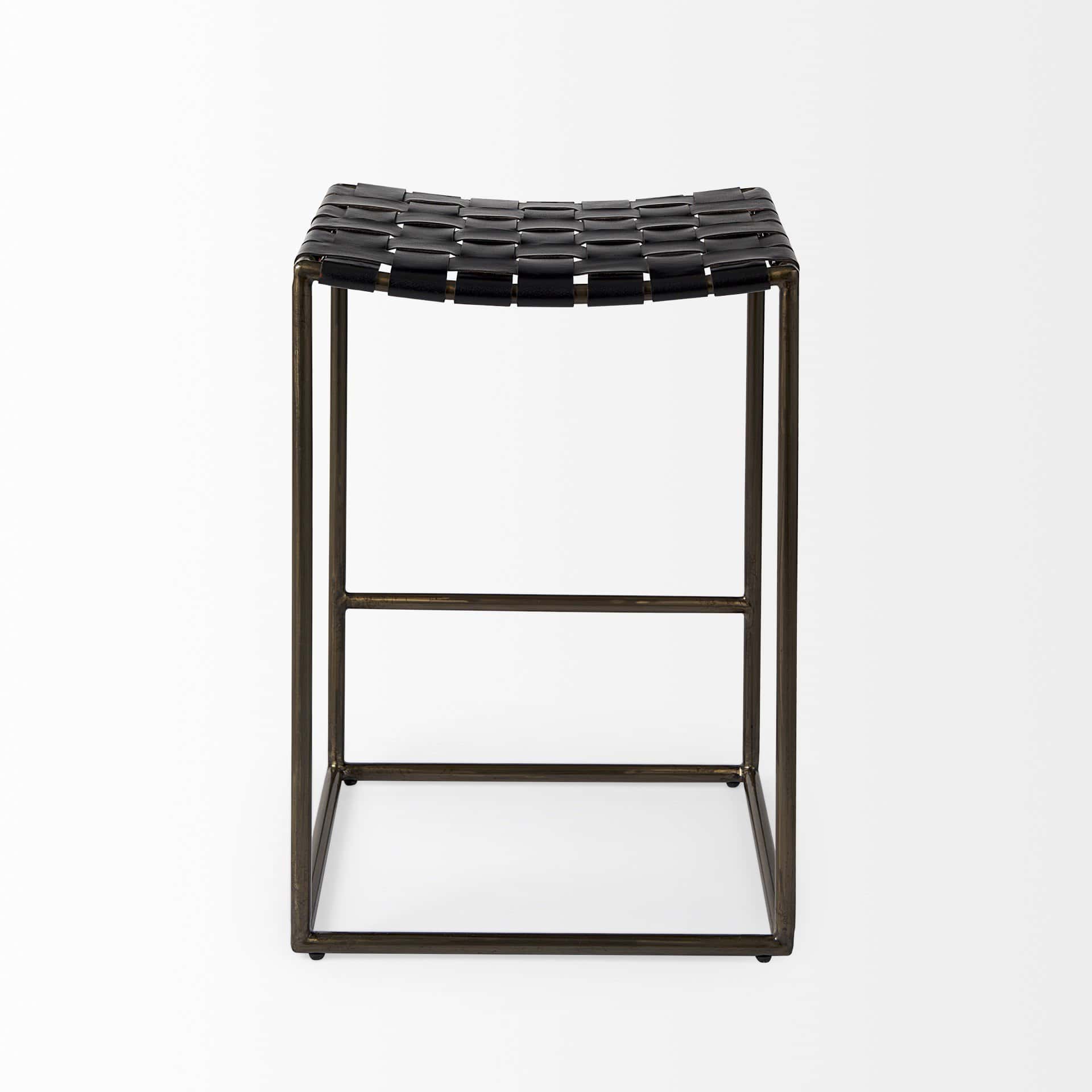 29-Inch Brown Leather and Iron Backless Bar Stool 4 29-Inch Brown Leather and Iron Backless Bar Stool - Image 4