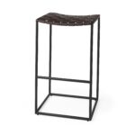 30 Inch Brown and Black Leather Backless Bar Stool