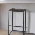 30 Inch Brown and Black Leather Backless Bar Stool