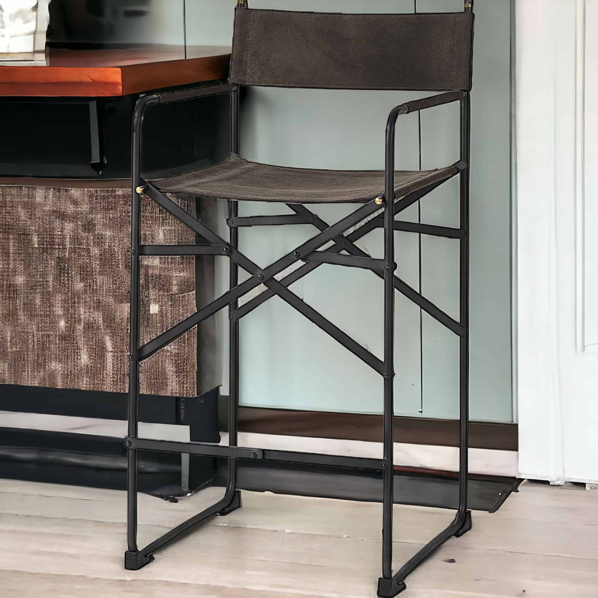 26-Inch Brown Fabric Seat Black Frame Bar Stool 2 26-Inch Brown Fabric Seat Black Frame Bar Stool - Image 2