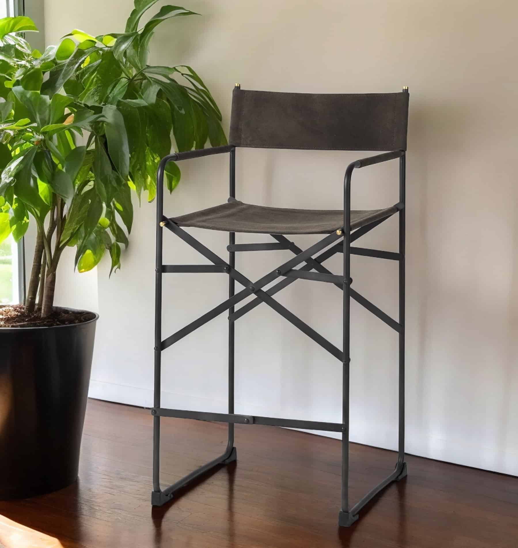 26-Inch Brown Fabric Seat Black Frame Bar Stool 3 26-Inch Brown Fabric Seat Black Frame Bar Stool - Image 3