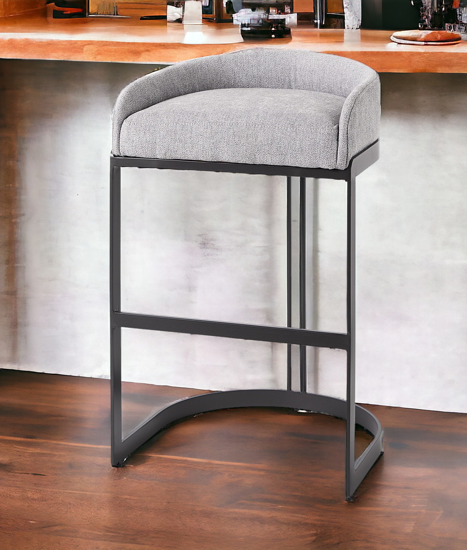 30-Inch Gray and Black Upholstered Bar Stool with Footrest 2 30-Inch Gray and Black Upholstered Bar Stool with Footrest - Image 2