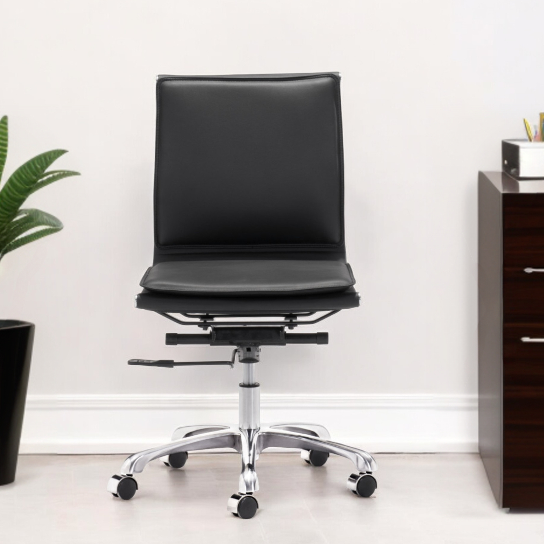 39.4-Inch Black and Silver Adjustable Swivel Faux Leather Office Chair 2 39.4-Inch Black and Silver Adjustable Swivel Faux Leather Office Chair - Image 2