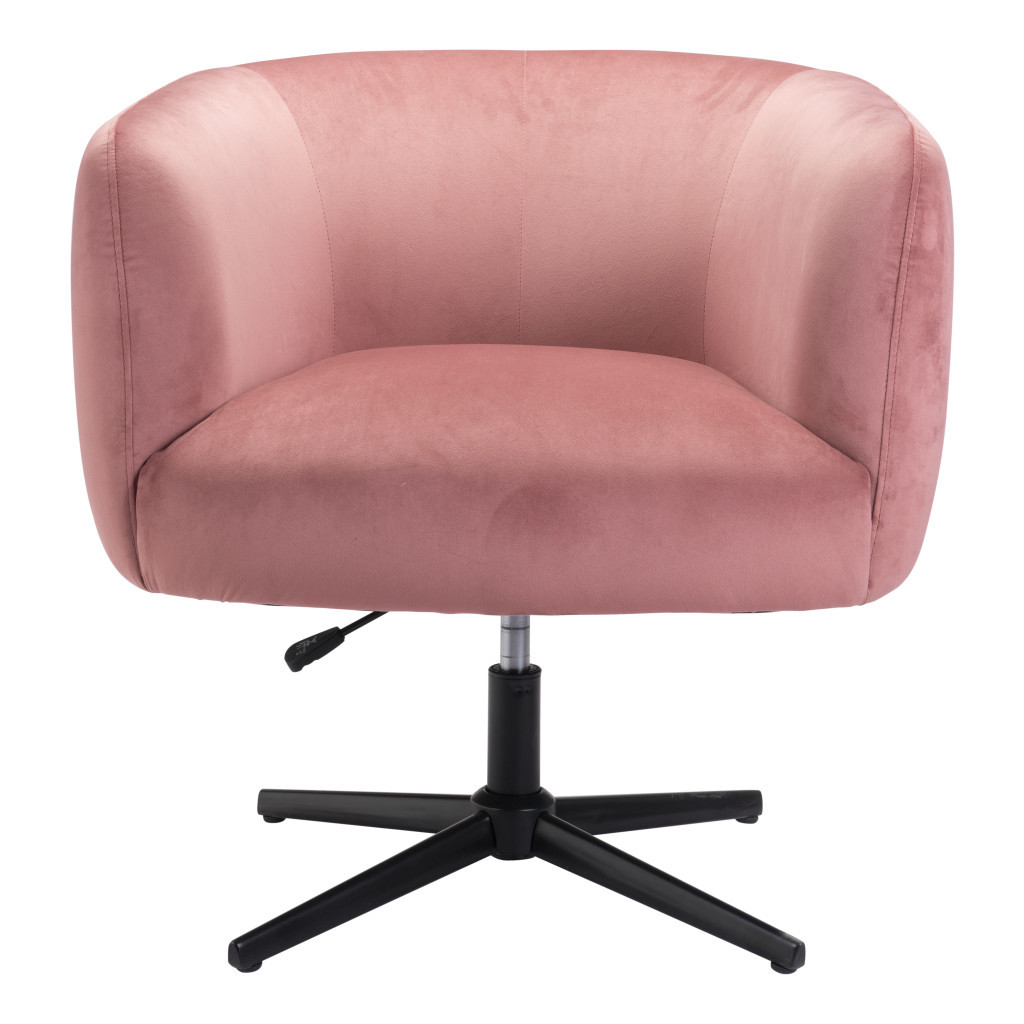 30 Inch Pink and Black Velvet Swivel Barrel Chair 1 30 Inch Pink and Black Velvet Swivel Barrel Chair