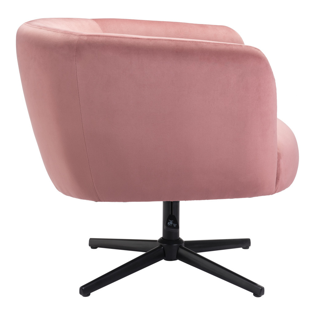 30 Inch Pink and Black Velvet Swivel Barrel Chair 4 30 Inch Pink and Black Velvet Swivel Barrel Chair - Image 4
