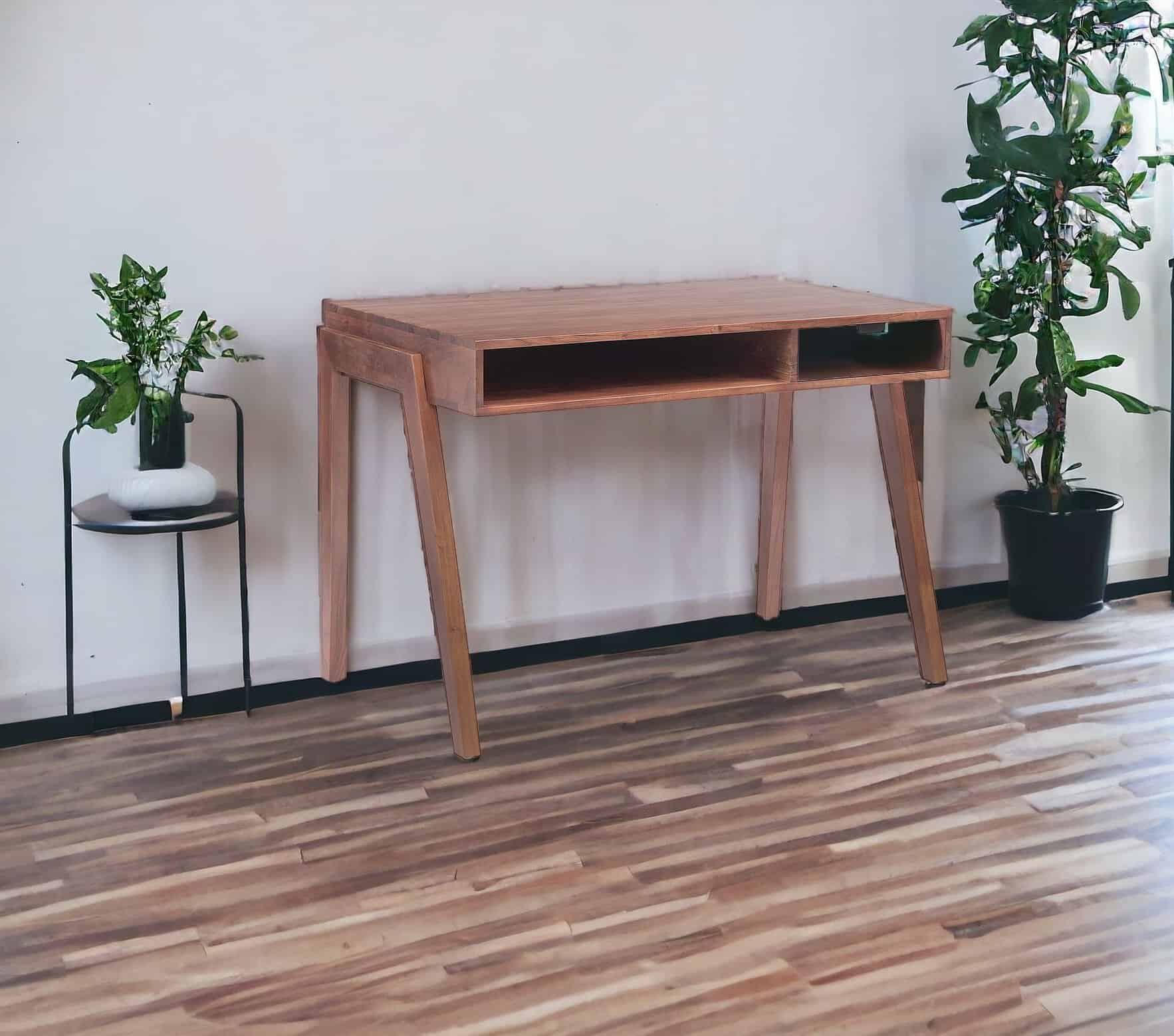 46 Inch Brown Solid Wood Writing Desk with Storage Drawer 1 46 Inch Brown Solid Wood Writing Desk with Storage Drawer